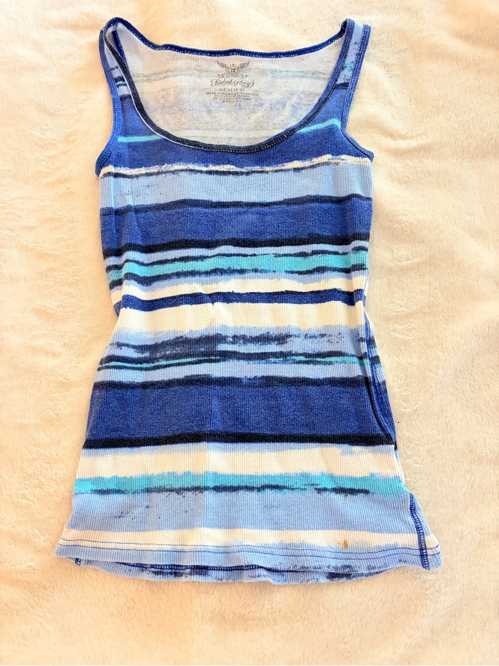 Faded Glory Blue Striped Scoop Neck Tank